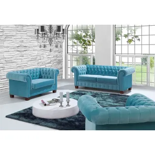 Chesterfield 3+2 Sofagarnitur Couch Polster Sitz Garnitur Sofa Couchen Sofas Neu - Türkis