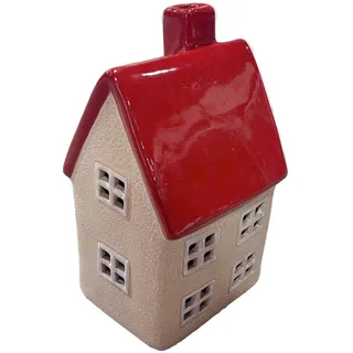 X-Mas Dekohäuschen , Rot, Beige , Keramik , Uni , Haus , 9x17.6x9 cm , RoHS, Ce , Kunsthandwerk, zum Stellen, LED-Beleuchtung , Dekoration, Weihnachtsdekoration, Winterdeko