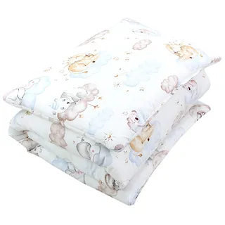 TupTam Kinder Gemusterte Bettdecken Set Ganzjahresdecke Bettdecke Kopfkissen Flachkissen 2tlg., Farbe: Tiere auf Wolken, Größe: 135x100 cm
