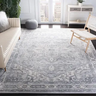 Safavieh Traditionell Teppich für Wohnzimmer, Esszimmer, Schlafzimmer - Brentwood Collection, Kurzer Flor, Creme und Grau, 160 x 160 cm
