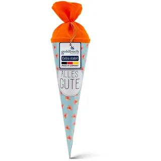 goldbuch 93 211 Geschwistertüte Alles Gute, Schultüte mit Mohnblumenmuster, Lackkarton, Geschenkverpackung, orangener Filzverschluss (ohne Verschlussband), Zuckertüte rund, Länge 35 cm, Ø 11,5 cm