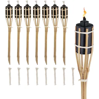 Relaxdays Gartenfackel Holz/Metall 50 cm 8er Set schwarz/bronze