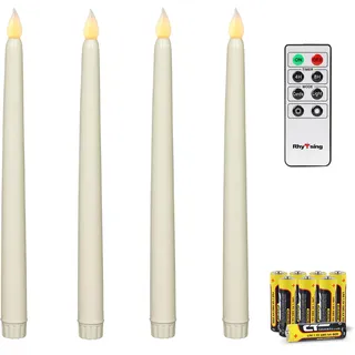 Rhytsing 4 Flammenlose LED Spitzkerzen mit Timerfunktion, Led Stabkerzen Tafelkerzen, Leuchterkerzen mit warmweißes Licht, Höhe je 27.5cm, Fernbedienung und Batterien enthalten