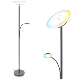 BRILONER - Stehlampe mit flexiblem Fluterkopf und Lesearm, stufenlos dimmbar, CCT warmweiß bis kaltweiß, Stehleuchte, Leselampe, Deckenfluter, Wohnzimmerlampe, Standleuchte, 180 cm, Anthrazit