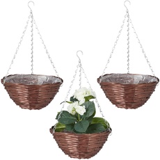 Bild Blumenampel 3er Set, Durchmesser 30cm, bepflanzbare Innenfolie, Blumen und Pflanzen, Weide & Eisen, braun
