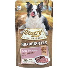 Stuzzy, Monoprotein Grain & Gluten Free, Nassfutter für Erwachsene Hunde, Schinkengeschmack, in Pastete - insgesamt 1,8 kg (12 Beutel x 150 g)