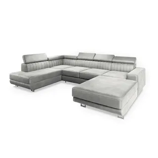 masseno Ecksofa SIENA Polyester 5-Sitzer Hellgrau