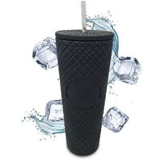 Nadia's Little Treasures Jeweled Kunststoff Tumbler Cup - Kunststoff Doppelwandige Kaltbecher für Eiskaffee, Wasser, Slush oder Smoothies, Ihr Heimkino Tasse (Mattschwarz)