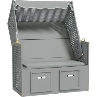 Strandkorb mit Dach Poly Rattan und Massivholz Grau - Grau
