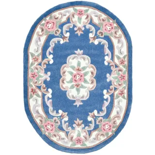 Theko Handtuftteppich Ming 120x170 cm , Blau , Textil , Floral , Oval , 120x170 cm , antistatisch , Teppiche und Böden, Teppiche, Hochflorteppiche & Shaggys
