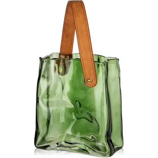 17cm Glas Blumenvase, Grün Vase für Blumen, Moderne Vasen mit Henkel für Raumdekoration, Verdickte Glasvase für Büro, Haus, Schlafzimmer, Hochzeitsdekoration