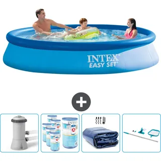 Intex runder aufblasbarer Easy Set-Schwimmpool – 366 x 76 cm – Blau – inklusive Pumpe Filter - Sonnensegel - Reinigungskit