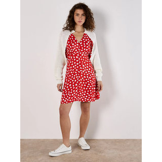 Babydollkleid APRICOT "Herzchen Kleid mit Knopfleiste", Damen, Gr. XL (42), N-Gr, rot, Knöpfe, Obermaterial: 100% Viskose LENZING ECOVERO CV LenzEcov., gemustert, V-Ausschnitt, Kleider Babydollkleid, mit Flügelarmen