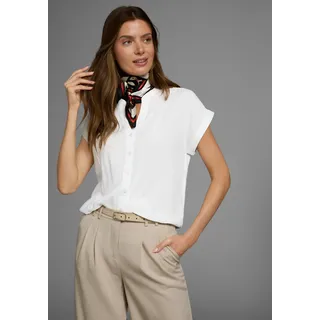 Hemdbluse BOYSEN'S, Damen, Gr. 44/46, weiß (wollweiß), Web, Obermaterial: 100% Viskose, oversize, V-Ausschnitt, Blusen Hemdbluse, im Oversized-Style mit Ballonsaum, Topseller