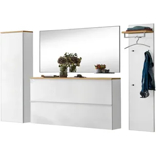 Garderobe , Weiß , Holz, Glas, Holzwerkstoff , 5-teilig , Balkeneiche , furniert , 285x195x31 cm , Goldenes M, Made in Germany, DGM-Klimapakt , Garderobe, Garderoben-Sets & Garderoben-Serien, Garderoben-Sets