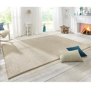 BT Carpet Wolly Teppich – Wohnzimmerteppich Flachgewebe Kurzflor Woll-Optik Wolle Skandi-Look Esszimmer, Wohnzimmer, Kinderzimmer, Schlafzimmer – Creme, 160x240cm