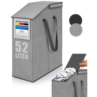 TOPP4u schmaler Wäschekorb mit Deckel - 52 L - 20x45x60 cm faltbarer Nischen-Wäschesammler - Platzsparende Wäscheaufbewahrung Wäschesortierer schmal, hoch - Großer Wäsche-Organizer tragbar mit Griffen