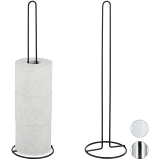 Relaxdays Ersatzrollenhalter, 2er Set, je 5 Ersatzrollen Toilettenpapier, Metall, freistehend, HxD: 50 x 14 cm, schwarz