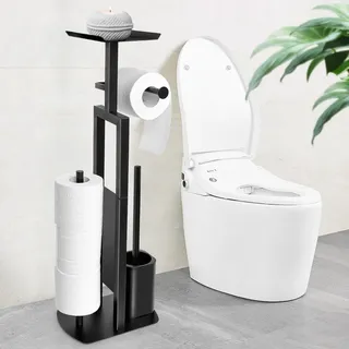 Edelstahl Klopapierhalter Stehend mit Klobürste - Toilettenpapierhalter mit Feuchttücherbox, Toilettenpapierhalter mit WC Bürste Stand WC Garnitur für Toilettenpapier & Toilettenbürste