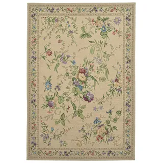THEKO Teppich THEKO "Flomi Sagrini", beige, B:60cm H:4mm L:90cm, Baumwolle, Kunstfaser, Teppiche, Teppich, Flachgewebe, Pastell-Farben, Blumen Design