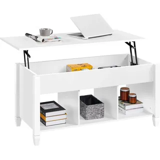 Yaheetech Couchtisch höhenverstellbar Kaffeetisch mit Hebeplatte Hubtisch versteckter Stauraum Beistelltisch aus Holz Sofatisch für Wohnzimmer Weiß