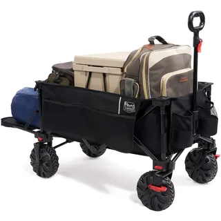 TIMBER RIDGE XXXL Bollerwagen Faltbare 300L Extra Langer mit Faltbarer Heckklappe Handwagen mit Seitentasche Getränkehalter verstellbarem Griff, Gartenwagen Transportwagen für Alle Gelände