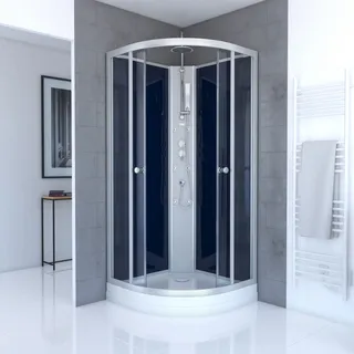 Dusche Komplett MARWELL Komplettdusche Fertigdusche Night Blue 85 x 85 x 225 cm - Runddusche mit Fronteinstieg - Duschkabine mit hochwertigen Aluminiumprofilen - Einstiegshöhe 15 cm - Silber