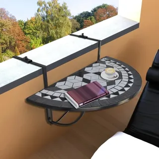 The Living Store Balkonhängetisch Mosaik Schwarz und Weiß - Schwarz, Weiß
