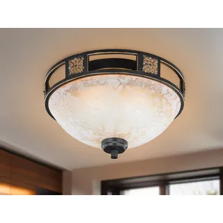 Trio Leuchten - Landhaus I Vintage Rural runde Deckenleuchte I Deckenlampe I Lampe I Leuchte Rost Farbe 33 cm - QuintaI 2-flammig I Wohnzimmer I Schlafzimmer - Stahl Rund - LED geeignet E27 - Braun