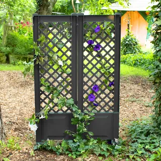 NYVI Spalier mit Erdspießen NYVIGreen 140x43 cm 2er Set - Rankgitter aus wetterfestem & recyceltem Kunststoff - Rankhilfe - Pflegeleicht, Steckmontage ohne Werkzeug, Farbe:Anthrazit