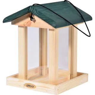 dobar® 21097e Vogelfutterhaus Spitzdach Hängend - Vogelhaus Massivholz - Vogelvilla großes Futtersilo - Vogelfutterstation zum Aufhängen - Futterstation - 22 x 25 x 28 cm - Grün