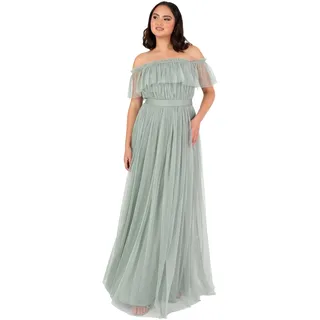 Anaya with Love Women's Maxi Ladies Sleeveless Off Shoulder Bardot Neckline Tulle Sash Tie Belt A-line Bridesmaid Wedding Guest Dress, Green, 44