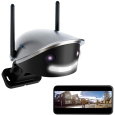 GENBOLT WLAN-Überwachungskamera für den Außenbereich, 2,5 K, Überwachungskamera für Zuhause, 4 MP mit Dual-Objektiv, 180° Panorama-IP-Kamera mit Farbnacht, Auto-/Haustier-/Humanoid-Erkennung [DC &