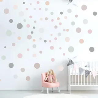 ELES VIDA - 100 wandtattoo Punkte wandsticker Kreise fürs Kinderzimmer - Set Farben, Dots zum Kleben Wandaufkleber Wanddeko - Wandfolie, Kleinkinder, Rauhfaser Beige - Nougat - Pudergrün - Rosa