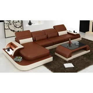 Braune L Form Sofa Couch Polster Garnitur Wohnlandschaft Design Ecksofa Leder - Braun