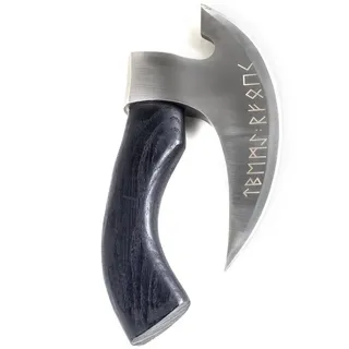 Hanseküche Pizzaschneider Axt mit Wikinger Runen und Lederschutz silber