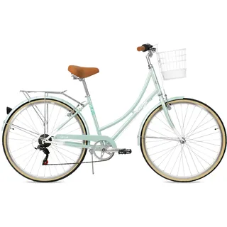 FabricBike Step City Damenfahrrad Amsterdam 28 Zoll Komfort Bike 7 Gang Hollandrad im Retro-Design (Mint Green + Korb)