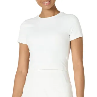 Amazon Essentials Damen Active FormFlex Buttery Soft Bauchfreies Layering-Workout-Top, mit kurzen Ärmeln und schlanker Passform, Weiß, XL