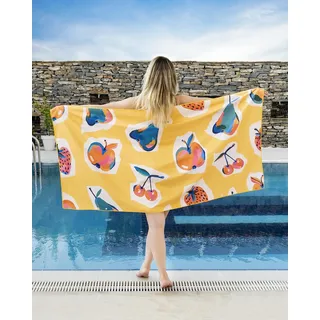 Gräfenstayn Premium Strandtuch Mikrofaser mit Umhänge-Knopf 100x180 cm - ÖKO-TEX 100 - Badetuch leicht, sandfrei und schnelltrocknend - XXL Strand-Handtuch - Microfaser Strandlaken groß (Fruits)