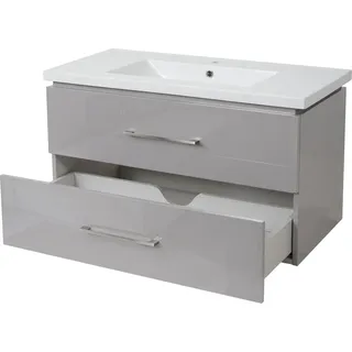 Premium Waschbecken + Unterschrank HWC-D16, Waschbecken Waschtisch, hochglanz 90cm grau - Grau