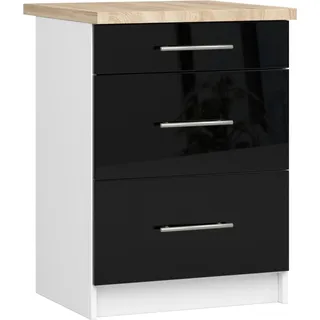 Akord Küchenschrank Oliwia 3 Schubladen Weiß-Schwarz Hochglanz 60X46X85 Cm - Weiß, Schwarz