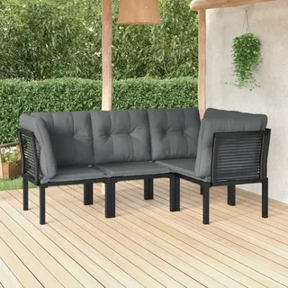 The Living Store 4-tlg. Garten-Lounge-Set Schwarz und Grau Poly Rattan - Schwarz