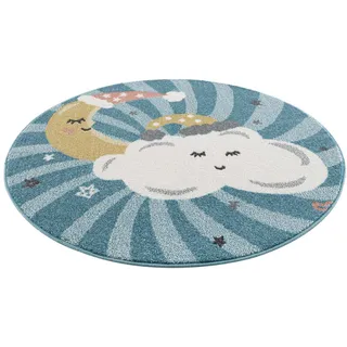 Carpet City Kinderteppich »Anime9380«, rund, 11 mm Höhe, Teppich Mond, Wolken, Sterne, Weicher Flor, blau