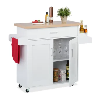 relaxdays Küchenwagen mit Arbeitsplatte - Weiß