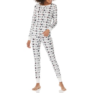 Amazon Essentials Damen Anschmiegsames Pyjama-Set Aus Baumwolle (In Übergröße Erhältlich), Penguin Parade, XXL