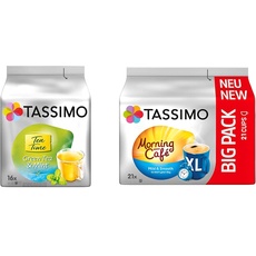 Tassimo Kapseln Tea Time Grüner Tee mit Minze, 5er Pack (5 x 16 Getränke) & Morning Café XL Mild & Smooth, 5er Pack Kaffee Kapseln im Big Pack (5 x 21 Getränke)