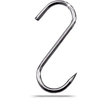 XXL Fleischerhaken Edelstahl | Metzgerqualität | 140mm 5 Stück | robust und langlebige Metzgerhaken - Edelstahlhaken sind rostfrei, S-Haken für alle Zwecke, hochwertige Räucherhaken (140mm - 5 Stück)
