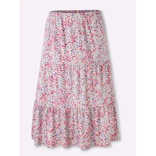 Stufenrock CLASSIC BASICS, Damen, Gr. 50, puder, erika, bedruckt, 100% Polyester, geblümt, gemustert, mehrfarbig, wadenlang, Röcke Stufenrock