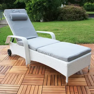 Rattan Loungeliege verstellbar Sonnenliege Polyrattan Lounge Gartenliege Weiß - Weiß