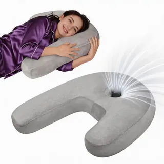 Nockovi J-förmiges Ohr-Piercing-Kissen, 10,2 cm großes Loch, ergonomisch, grauer Samt